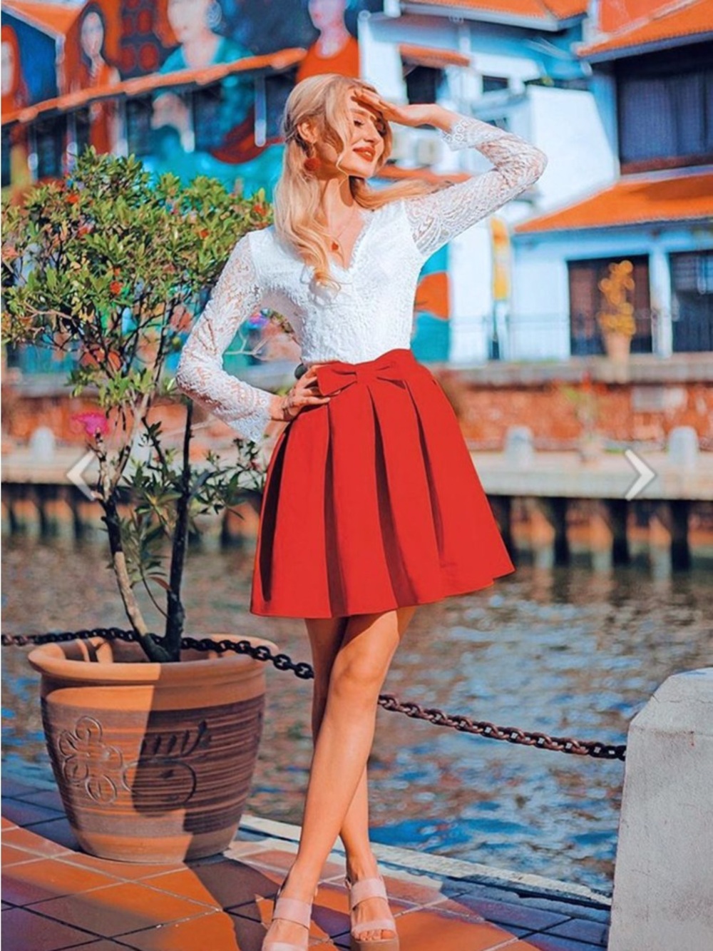 Chicwish Sweet Your Heart Bowknot Pleated Skirt
